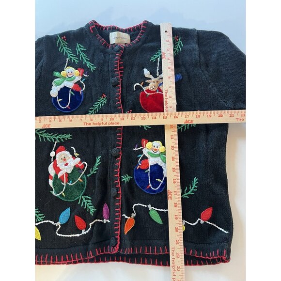 Vintage 80s Lemon Grass black embroidered embellished Christmas cardigan L - Picture 5 of 11